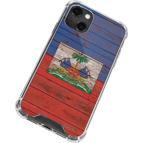 Haiti Flag Dark Wood iPhone 14 Plus Clear Case